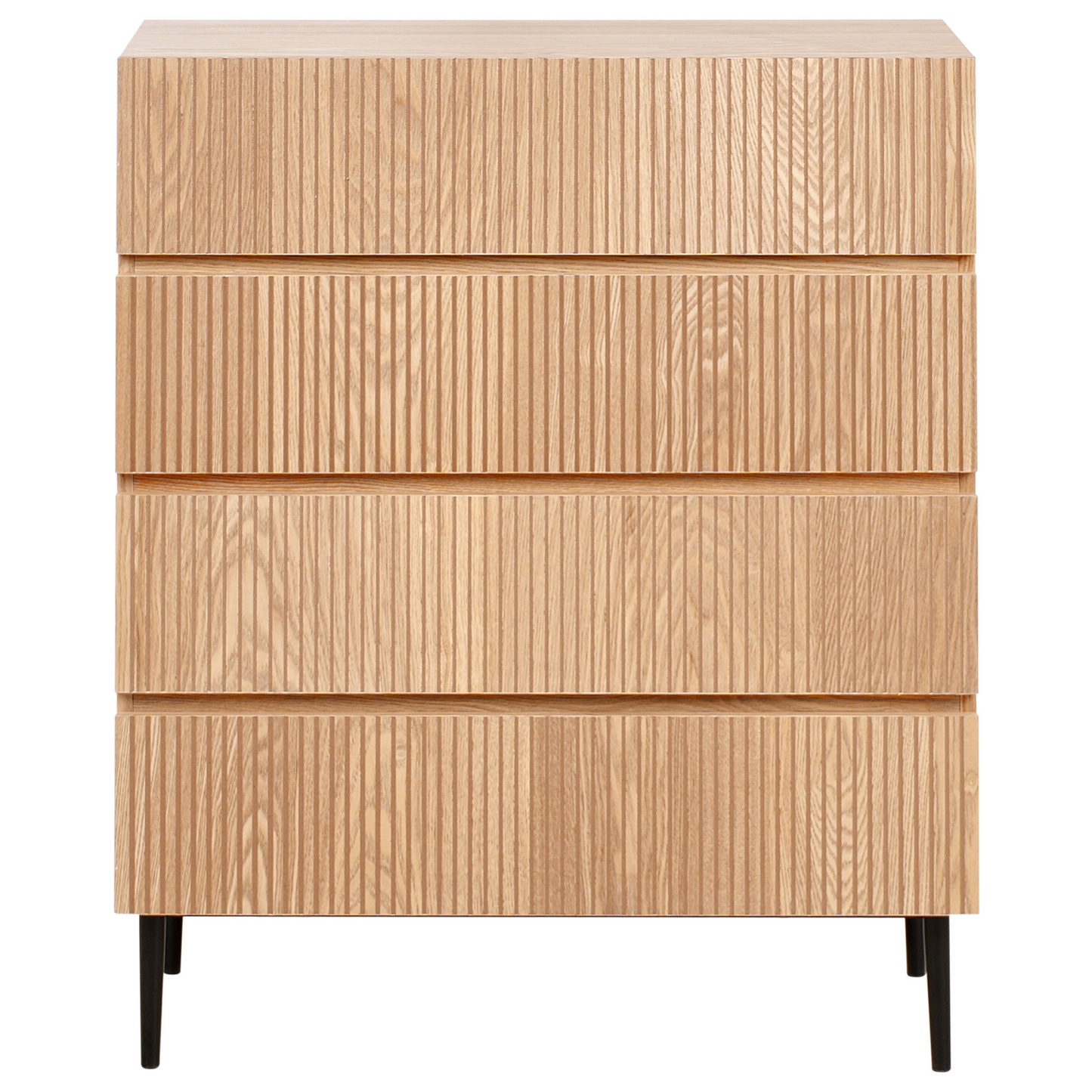 LuxeCasa 4 Drawer Chest Natural Ash Wood Ribbed Front Modern Storage