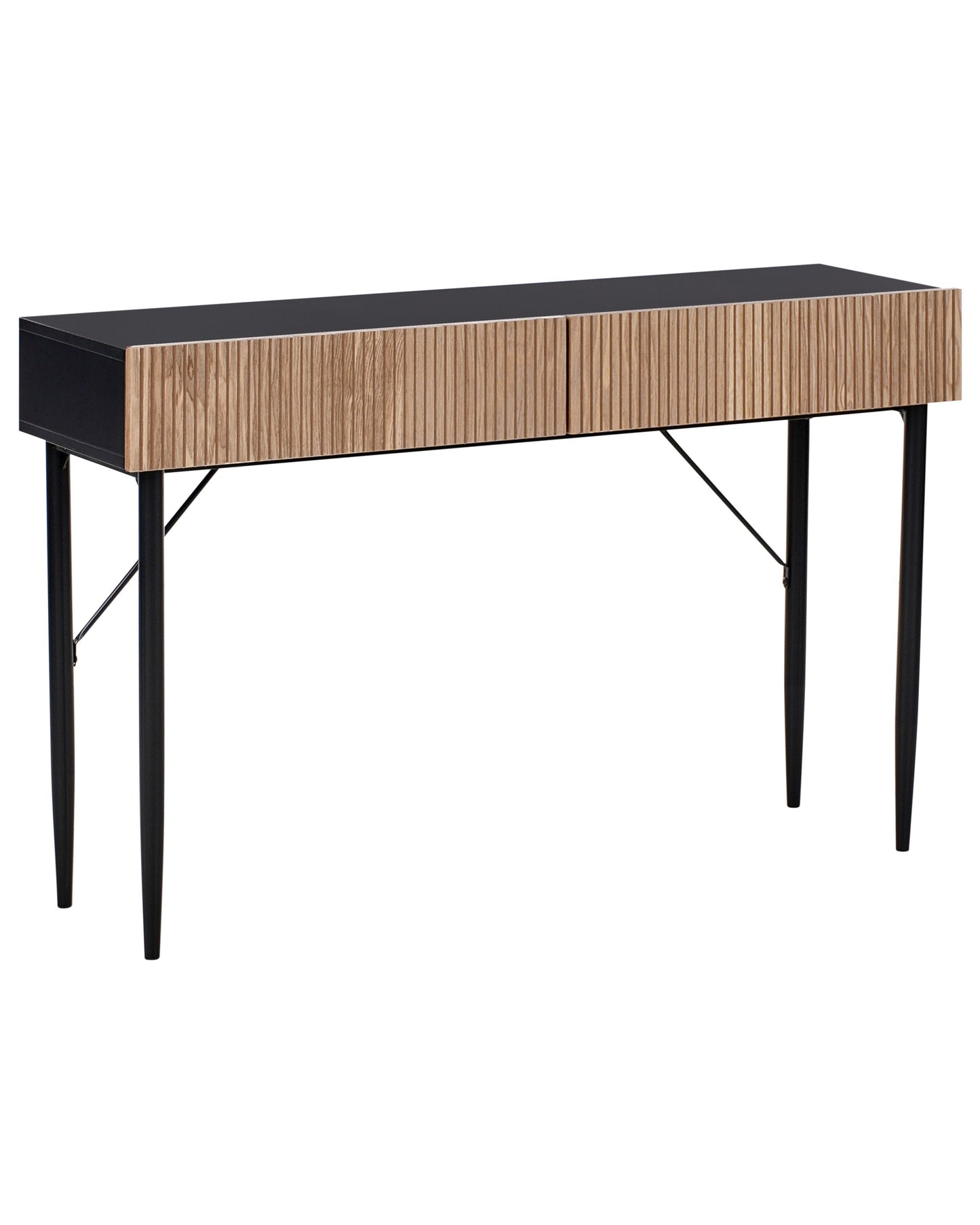 Brand Console Table Black MDF Natural Ash Ribbed Front 2 Drawers