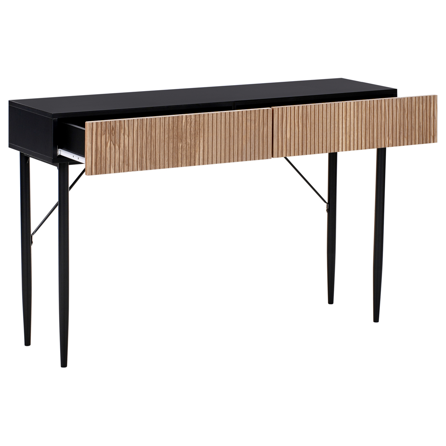 Brand Console Table Black MDF Natural Ash Ribbed Front 2 Drawers
