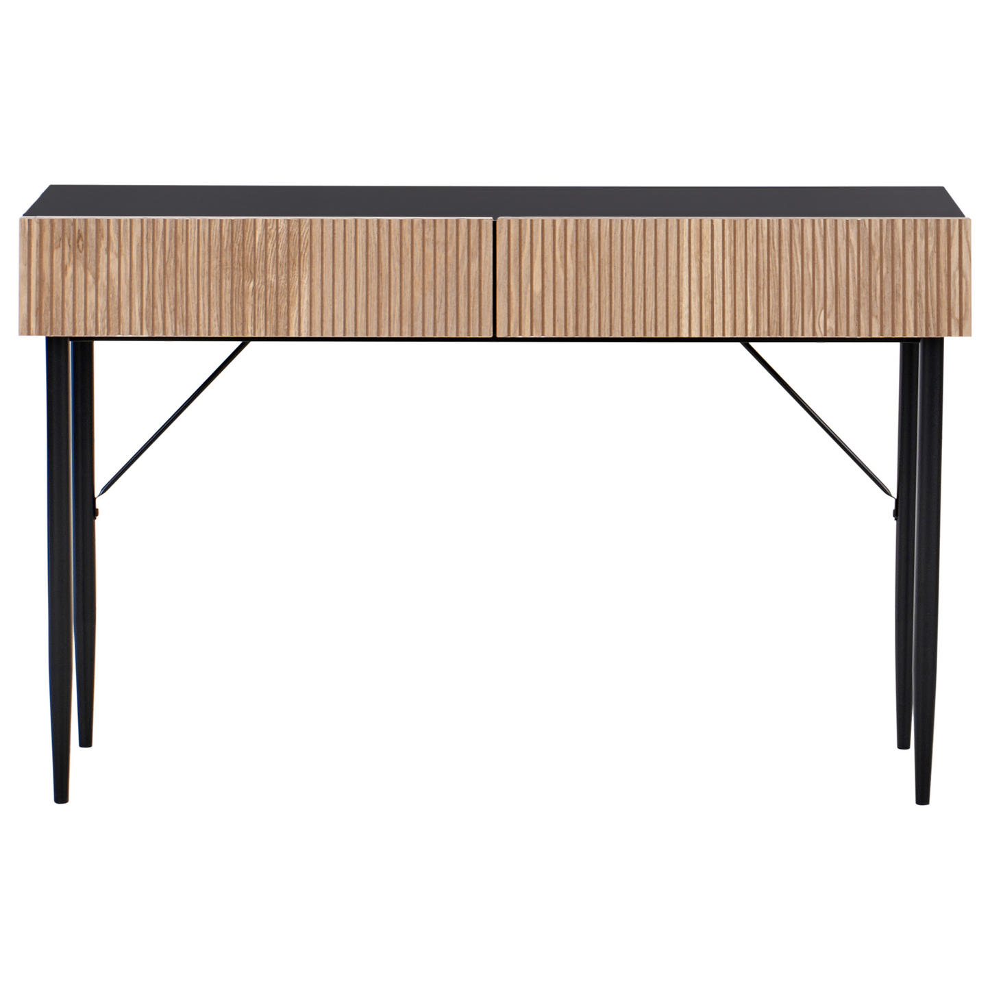 Brand Console Table Black MDF Natural Ash Ribbed Front 2 Drawers