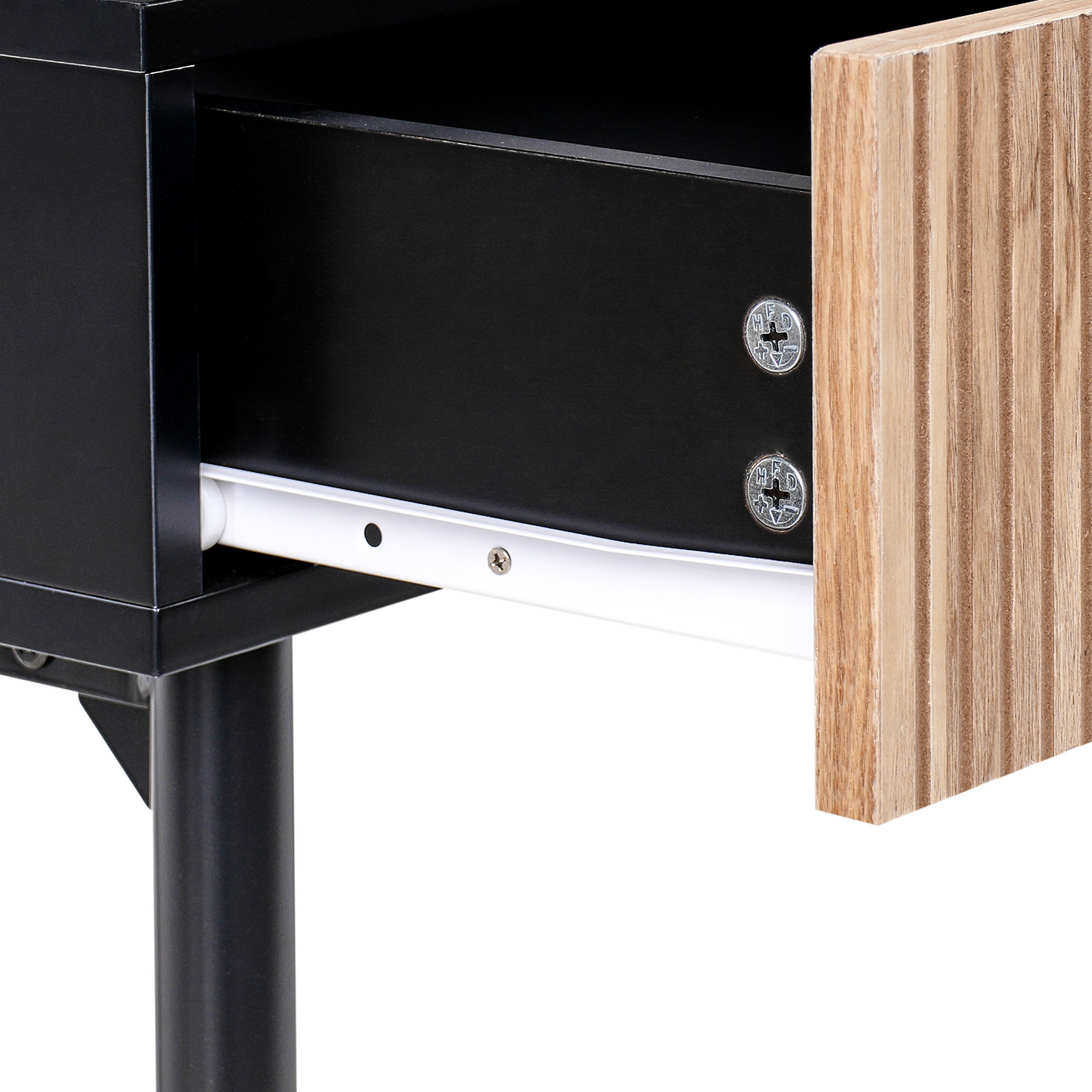 Brand Console Table Black MDF Natural Ash Ribbed Front 2 Drawers