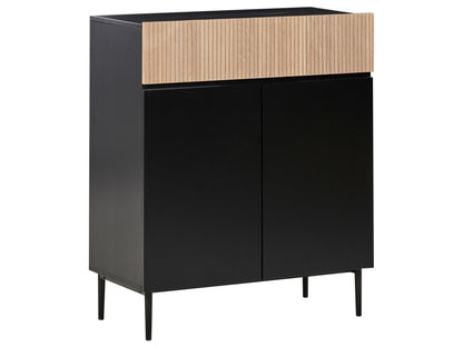 NovaLiving 3 Door Sideboard Black Ribbed Front 2 Shelves and Drawer