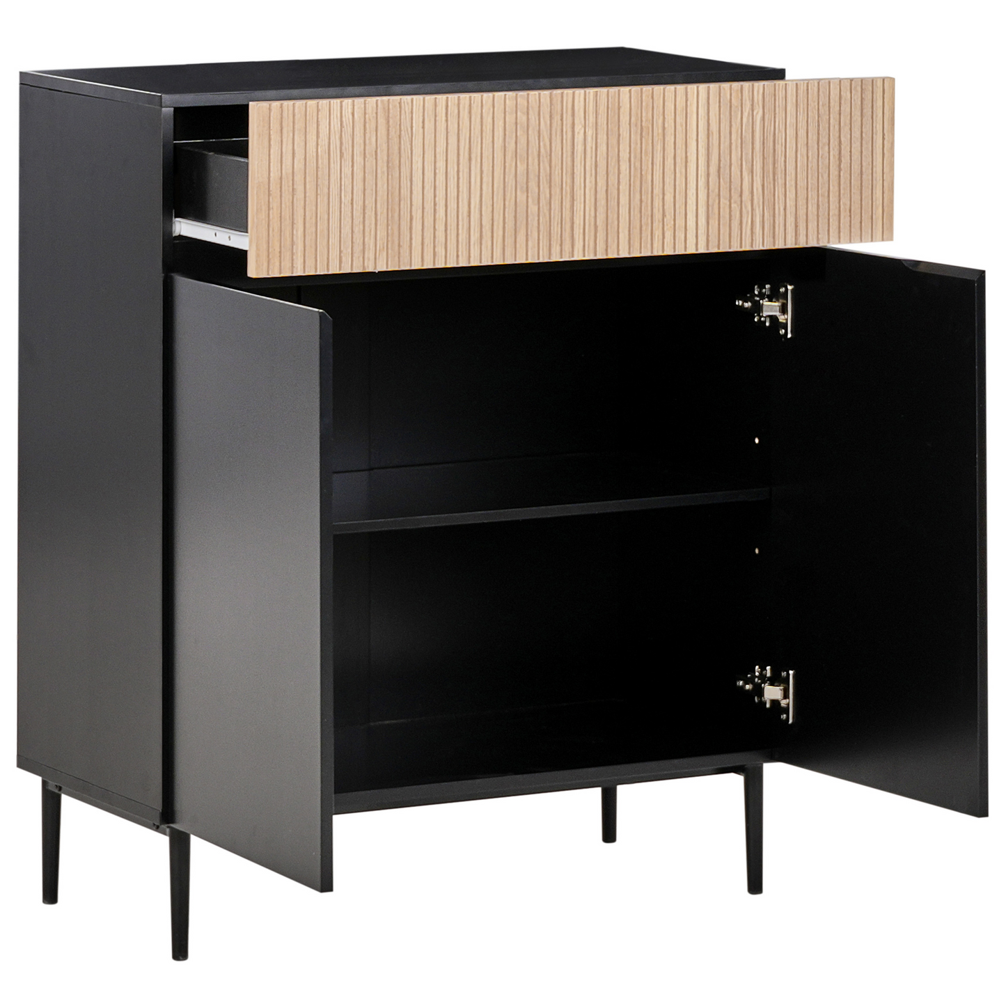 NovaLiving 3 Door Sideboard Black Ribbed Front 2 Shelves and Drawer