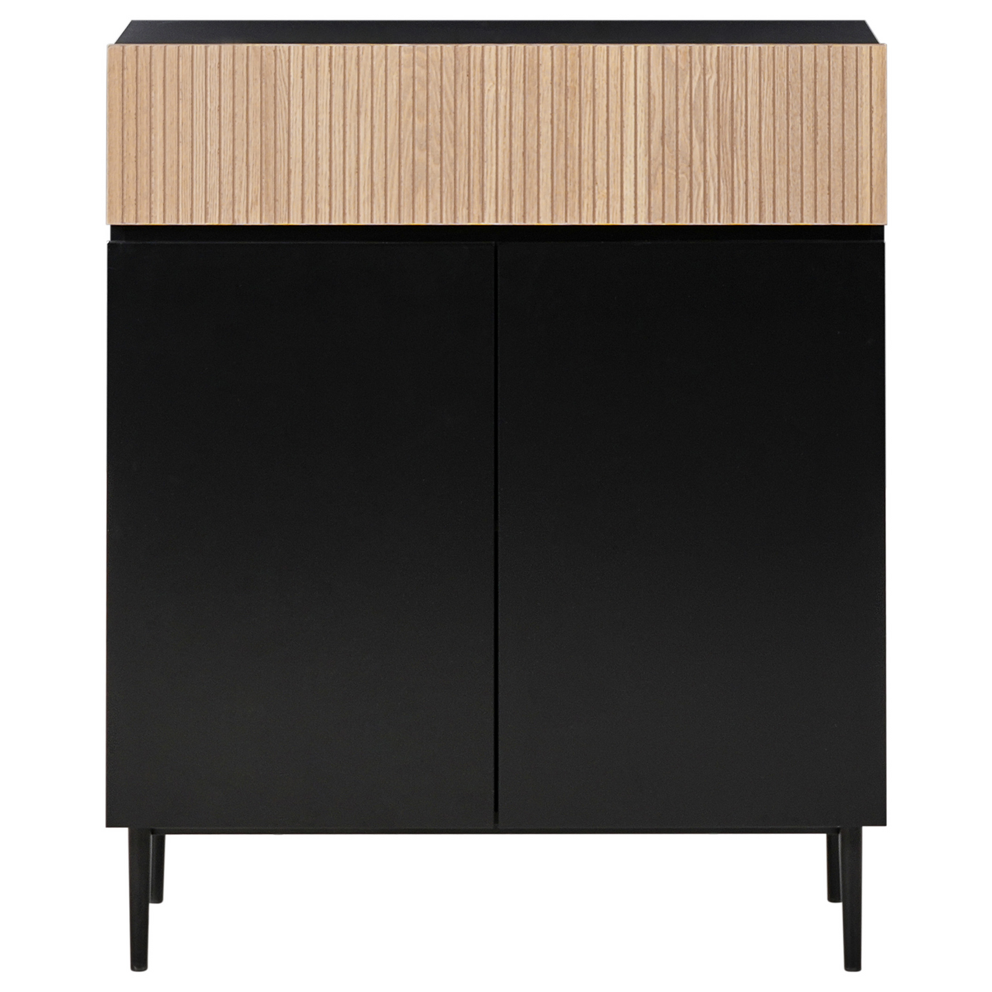 NovaLiving 3 Door Sideboard Black Ribbed Front 2 Shelves and Drawer