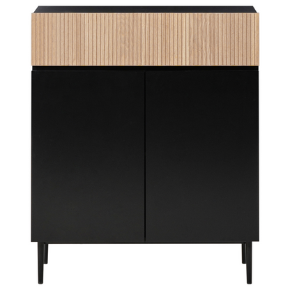 NovaLiving 3 Door Sideboard Black Ribbed Front 2 Shelves and Drawer