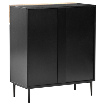 NovaLiving 3 Door Sideboard Black Ribbed Front 2 Shelves and Drawer