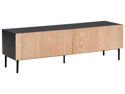 BrandName TV Stand Black MDF Ribbed Front 2 Drawers Living Room
