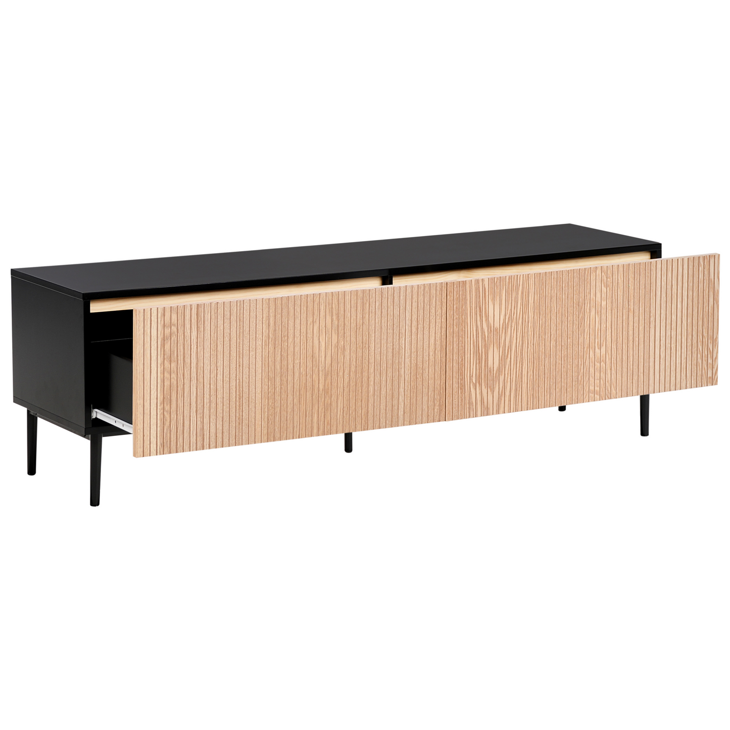 BrandName TV Stand Black MDF Ribbed Front 2 Drawers Living Room