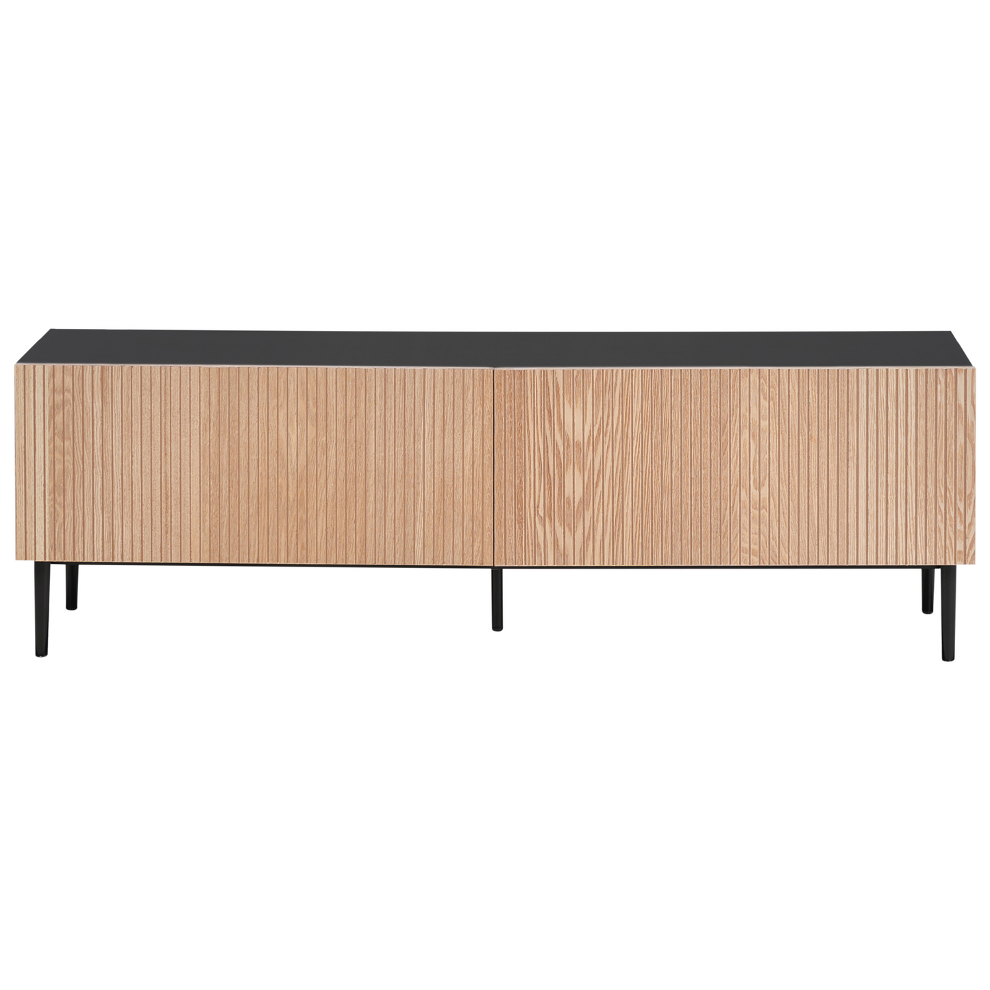 BrandName TV Stand Black MDF Ribbed Front 2 Drawers Living Room