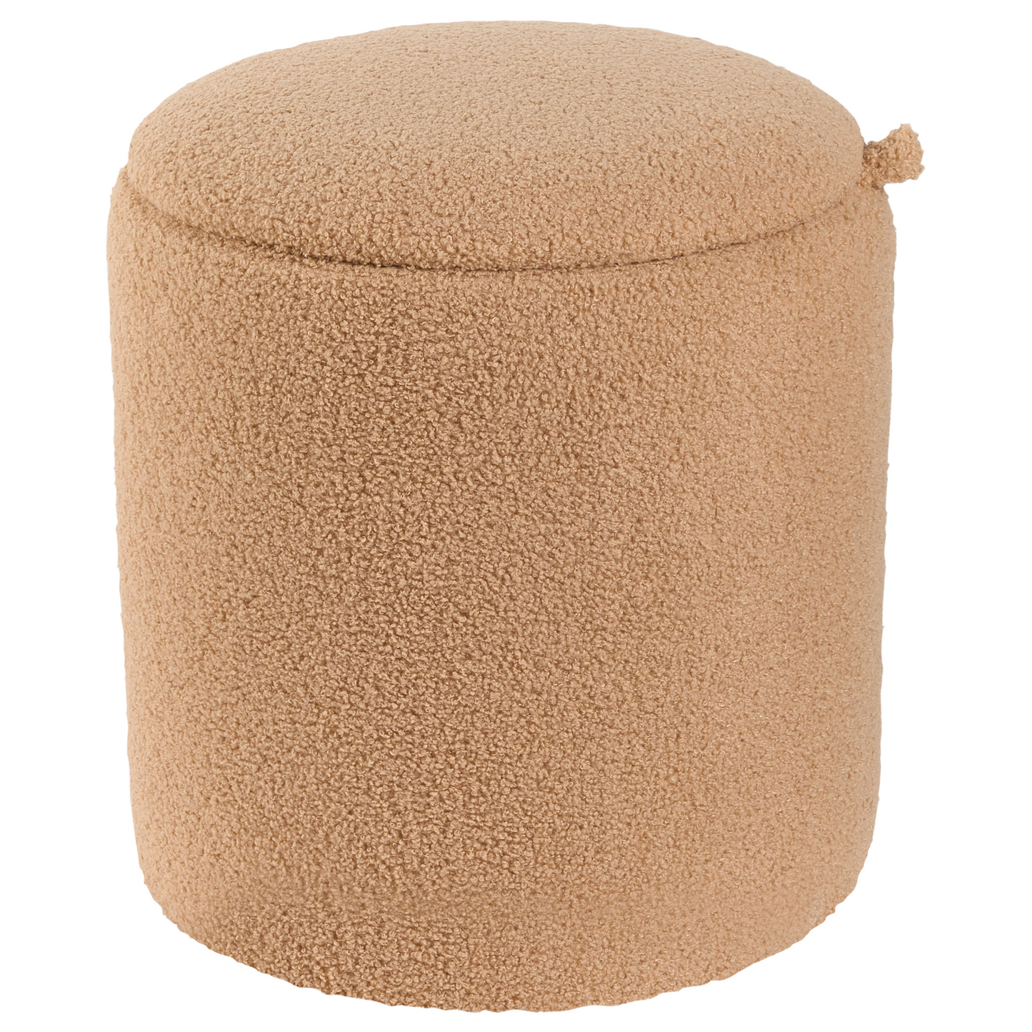 Boucle Storage Pouffes Set of 2 Light Brown Teddy Fabric Round Ottomans Hidden Storage