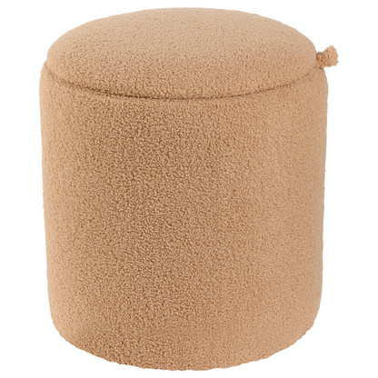 Boucle Storage Pouffes Set of 2 Light Brown Teddy Fabric Round Ottomans Hidden Storage