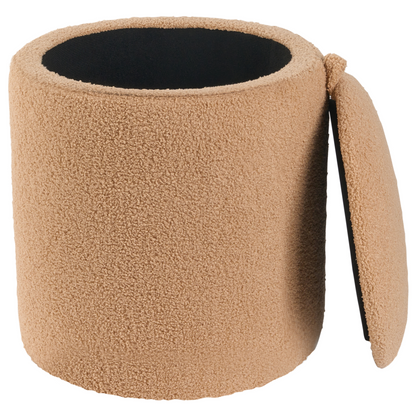 Boucle Storage Pouffes Set of 2 Light Brown Teddy Fabric Round Ottomans Hidden Storage