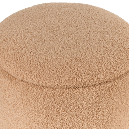 Boucle Storage Pouffes Set of 2 Light Brown Teddy Fabric Round Ottomans Hidden Storage