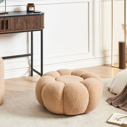 Boucle Pouffe Round Footstool 60cm Light Brown Modern Living