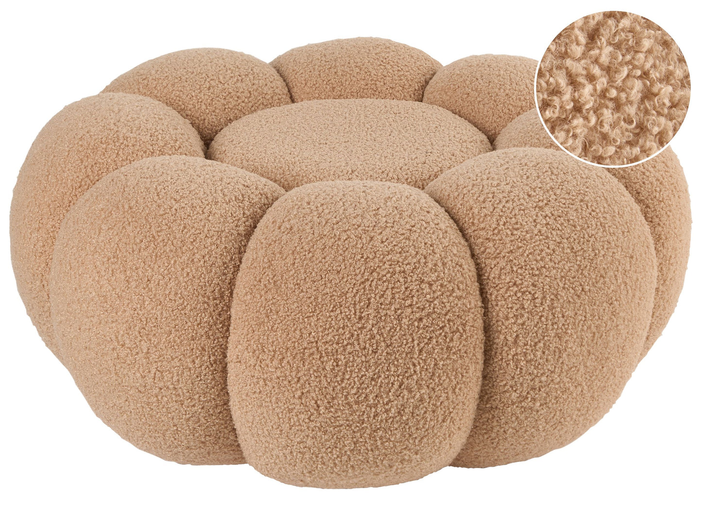 Boucle Pouffe Round Footstool 60cm Light Brown Modern Living