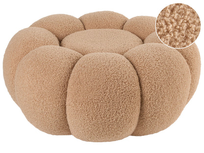 Boucle Pouffe Round Footstool 60cm Light Brown Modern Living