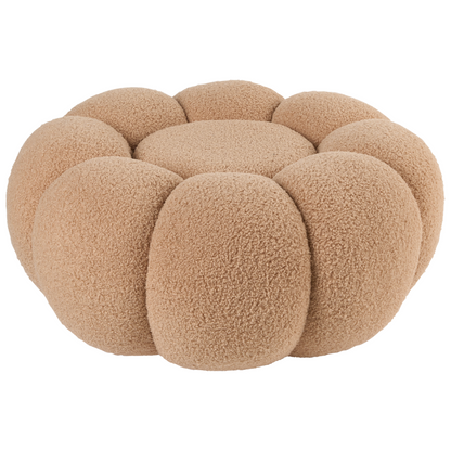 Boucle Pouffe Round Footstool 60cm Light Brown Modern Living