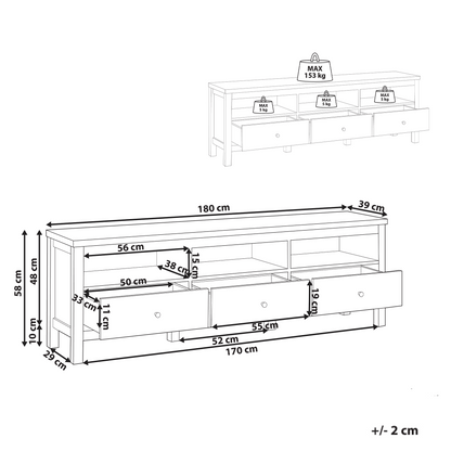 TV Stand White Particle Board 3 Drawers