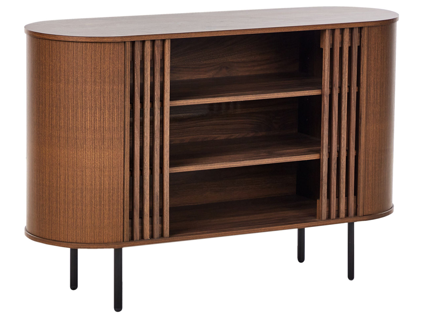Sideboard Dark Brown Particle Board With Black Metal Legs Retro Style Storage Cabinet