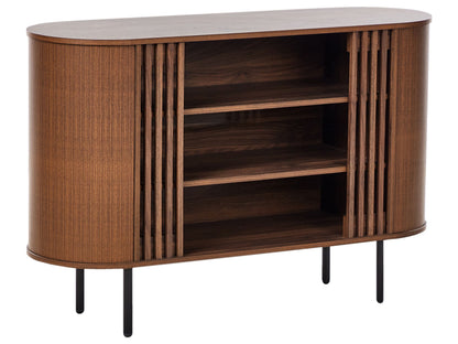Sideboard Dark Brown Particle Board With Black Metal Legs Retro Style Storage Cabinet