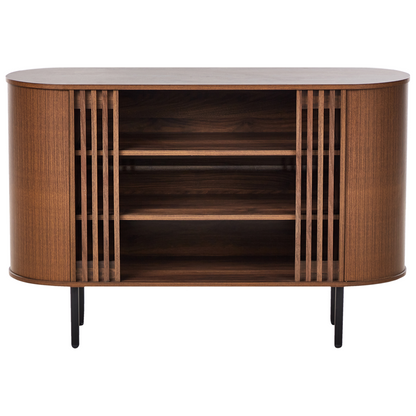 Sideboard Dark Brown Particle Board With Black Metal Legs Retro Style Storage Cabinet