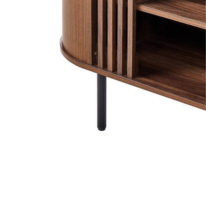 Sideboard Dark Brown Particle Board With Black Metal Legs Retro Style Storage Cabinet