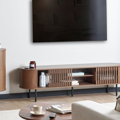 Home Retro TV Stand Dark Brown Particle Board With Sleek Metal Legs For Living Room Storage