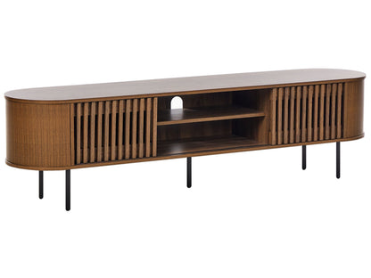 Home Retro TV Stand Dark Brown Particle Board With Sleek Metal Legs For Living Room Storage
