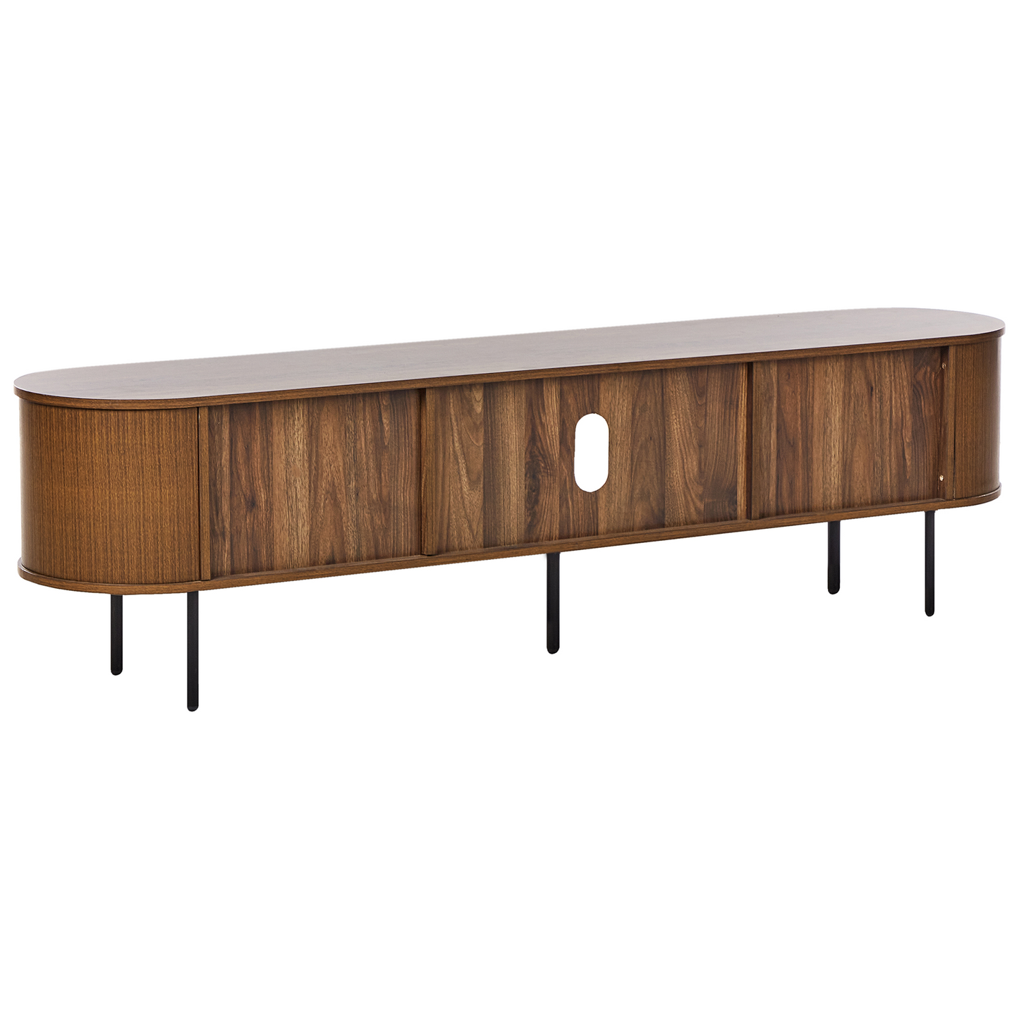 Home Retro TV Stand Dark Brown Particle Board With Sleek Metal Legs For Living Room Storage