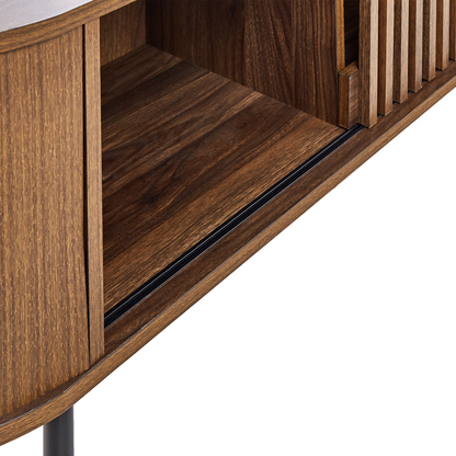 Home Retro TV Stand Dark Brown Particle Board With Sleek Metal Legs For Living Room Storage