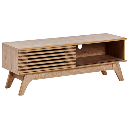 Modern TV Stand Brown Particle Board With Cable Management And Storage Shelves