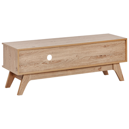 Modern TV Stand Brown Particle Board With Cable Management And Storage Shelves