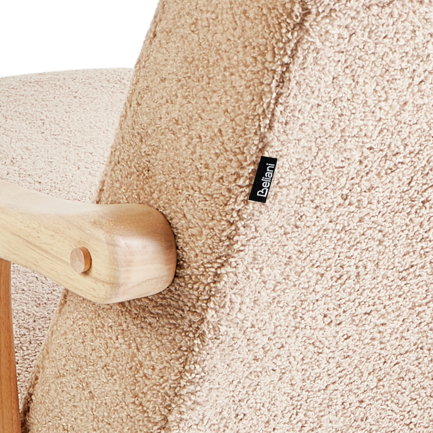 Haven Home Rocking Armchair Beige Boucle Upholstery With Armrests Rubberwood Legs