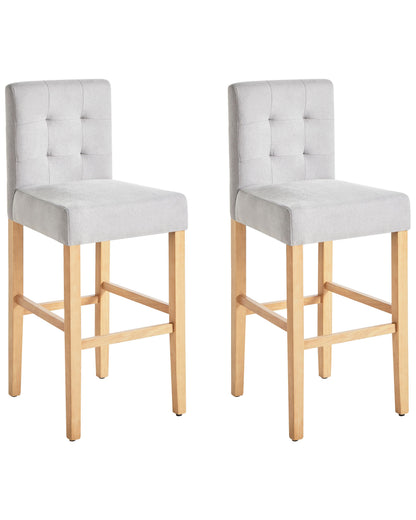 Grey Tufted Bar Stool Set of 2 with Footrest Modern