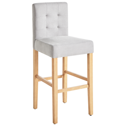 Grey Tufted Bar Stool Set of 2 with Footrest Modern