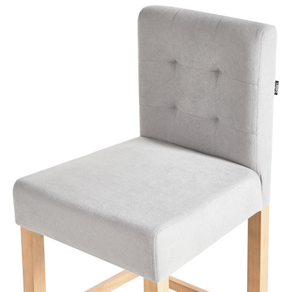 Grey Tufted Bar Stool Set of 2 with Footrest Modern