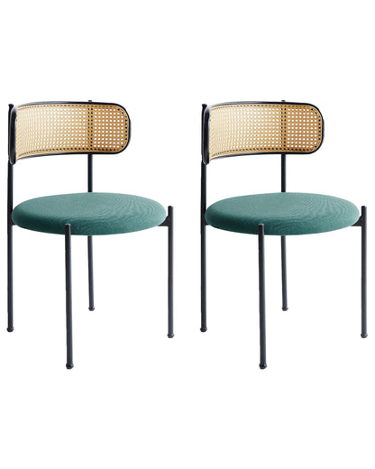 2 Accent Dining Chairs Viennese Braid Backrest Green Fabric
