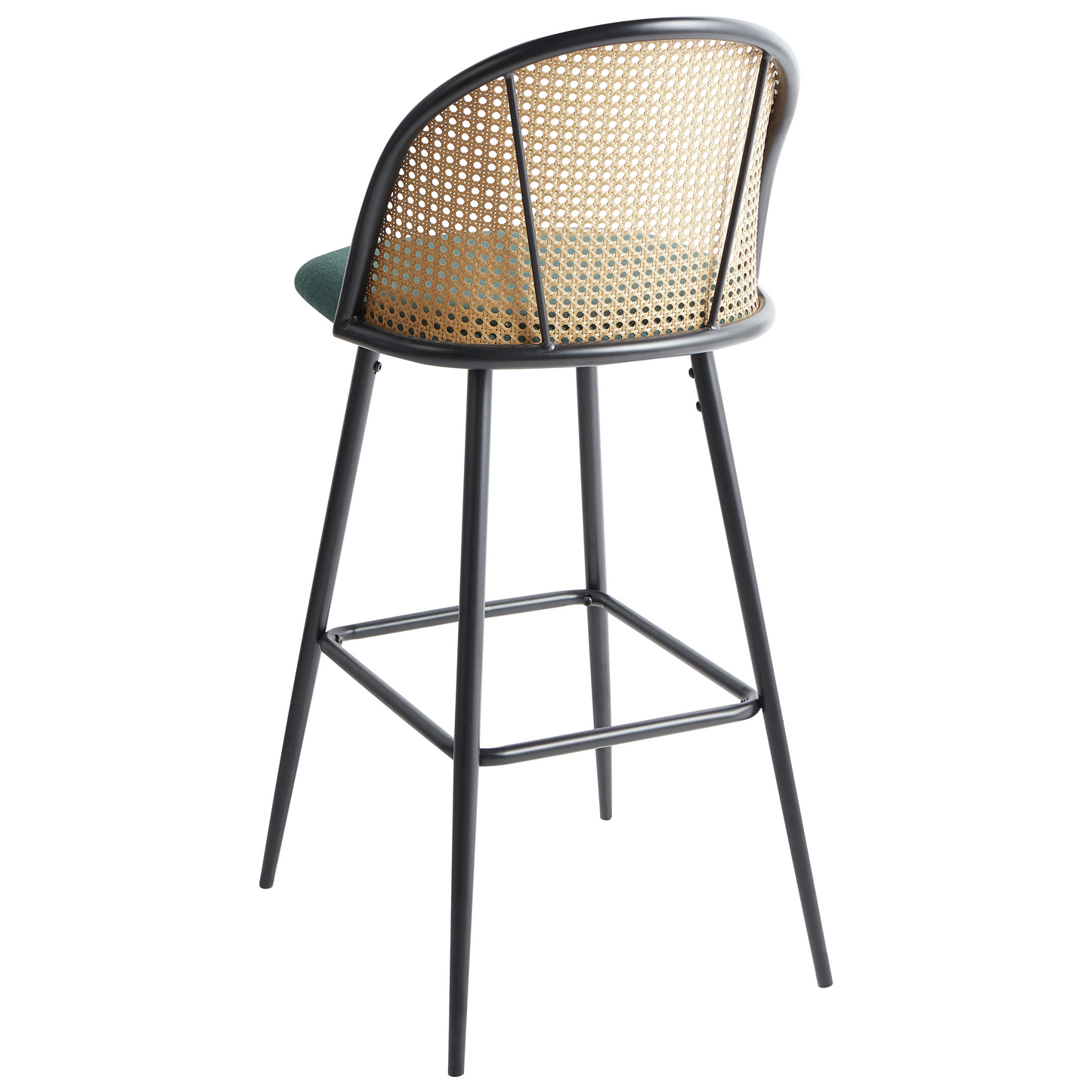 Set Of 2 Green Fabric Bar Chairs With Black Metal Frame And Viennese Braid Backrest