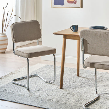Set Of 2 Taupe Corduroy Dining Chairs With Iron Legs For Retro Style Dining Room