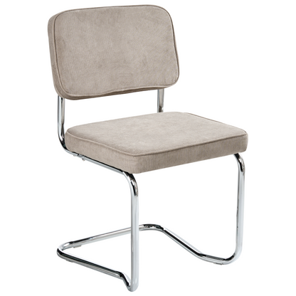 Set Of 2 Taupe Corduroy Dining Chairs With Iron Legs For Retro Style Dining Room