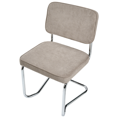 Set Of 2 Taupe Corduroy Dining Chairs With Iron Legs For Retro Style Dining Room