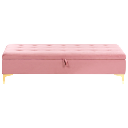 Velvet Pink Tufted Storage Ottoman With Gold Legs
