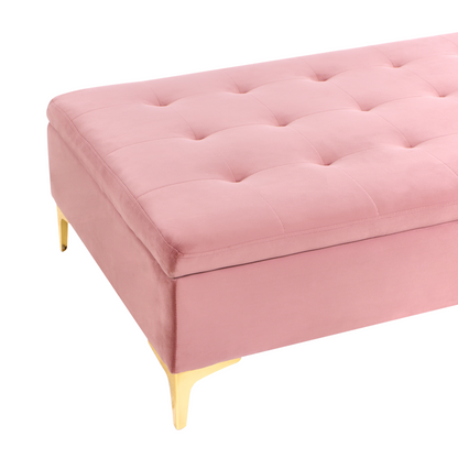 Velvet Pink Tufted Storage Ottoman With Gold Legs