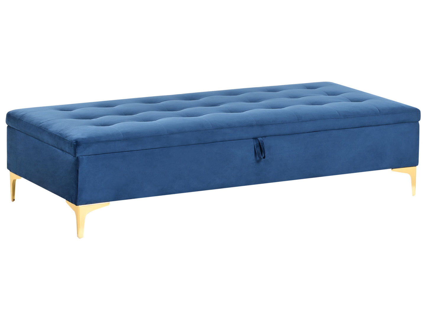 Navy Velvet Tufted Ottoman With Storage Gold Legs