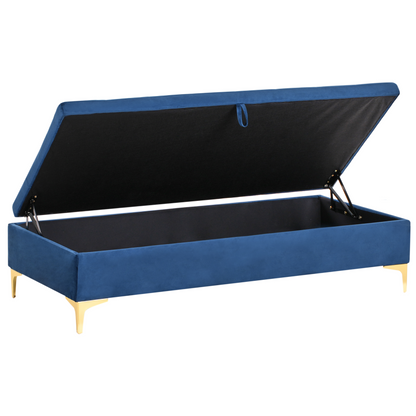 Navy Velvet Tufted Ottoman With Storage Gold Legs
