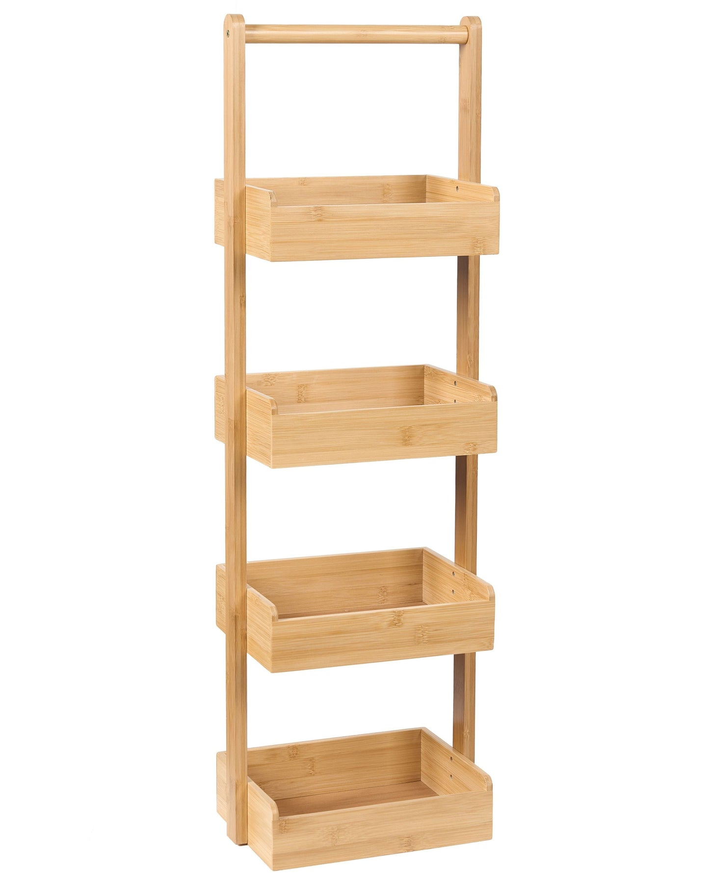 4 Tier Bath Shelving Unit With Basket Design Light Brown