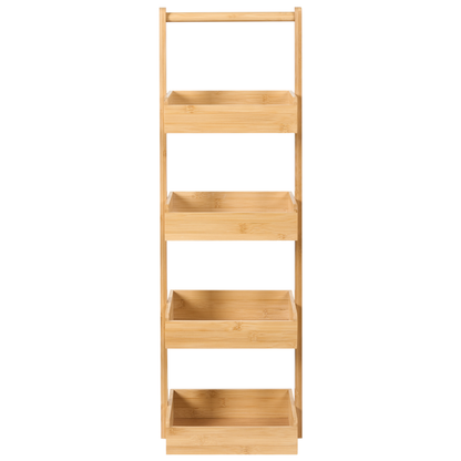 4 Tier Bath Shelving Unit With Basket Design Light Brown