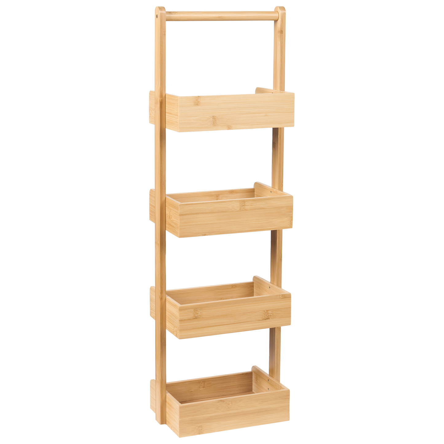 4 Tier Bath Shelving Unit With Basket Design Light Brown