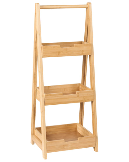 Bathroom Shelving Unit 3-Tier Light Brown Bamboo Wood With Raised Border