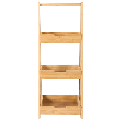 Bathroom Shelving Unit 3-Tier Light Brown Bamboo Wood With Raised Border